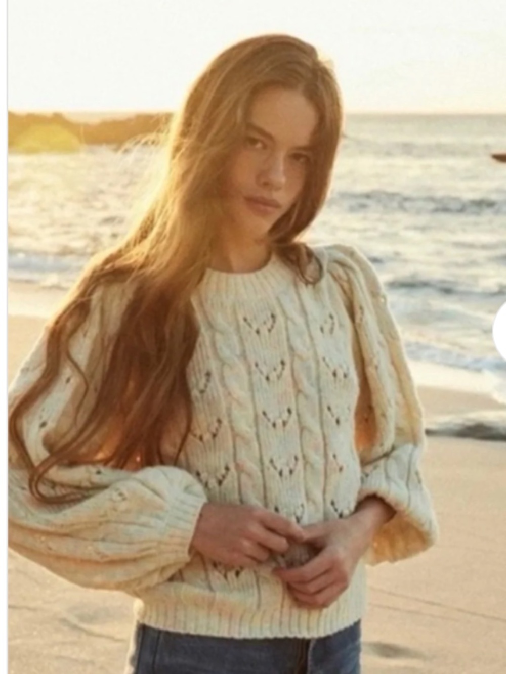 NWOT Doen Tudor Sweater puff sleeve pointelle sweat XS - Sunrise